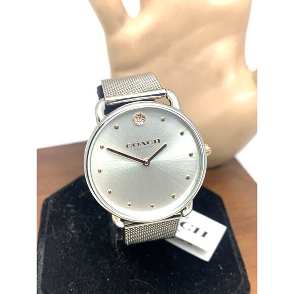 Coach Women\'s Watch 14504207 Elliot Quartz Silver Dial Mesh Stainless Steel 36mm